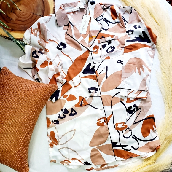 Rachael Zoe Mother of Pearl Button-Down Sleepshirt Pajama Sleepwear Multicolor - Picture 8 of 9